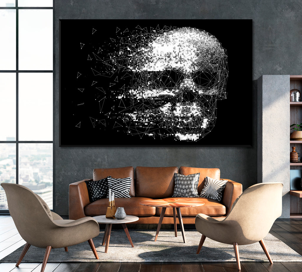 Abstract Skull in Black and White Canvas Print ArtLexy 1 Panel 24"x16" inches 