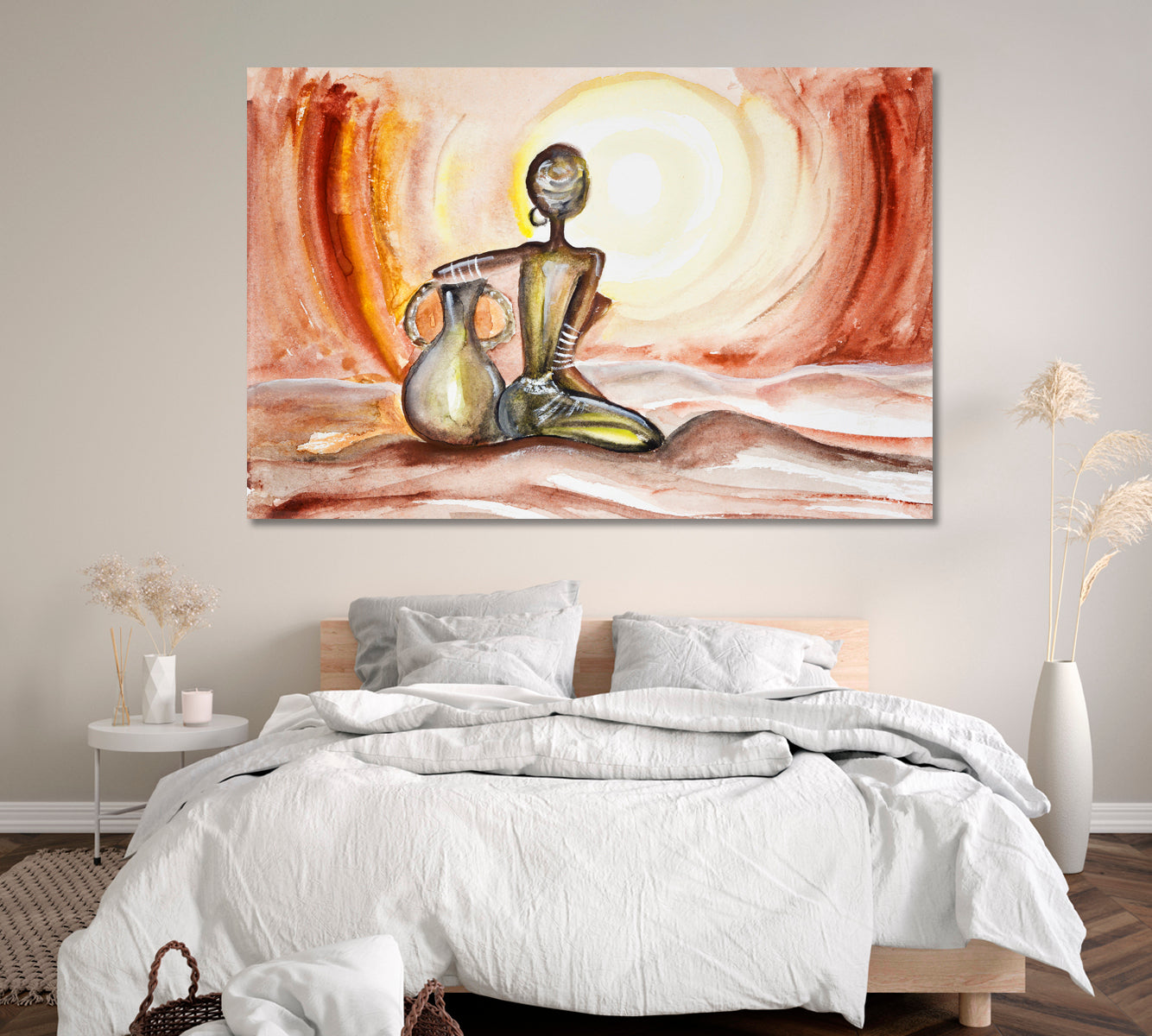 African Woman Looking at Sunset Canvas Print ArtLexy 1 Panel 24"x16" inches 