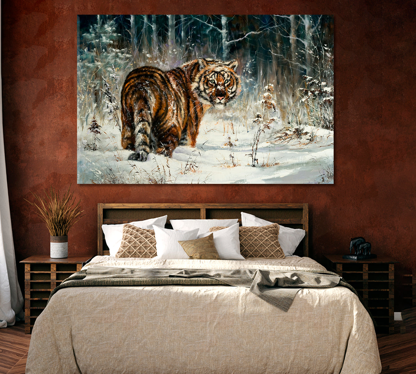Tiger in Winter Forest Canvas Print ArtLexy 1 Panel 24"x16" inches 