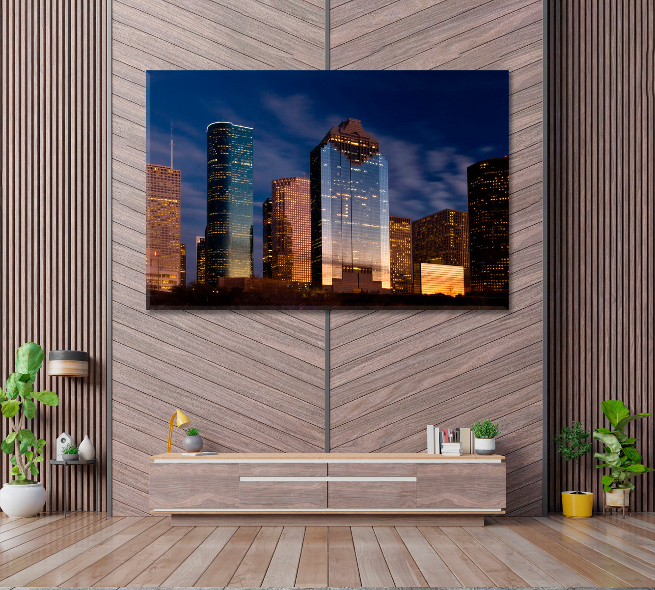 Houston Skyline at Night Canvas Print ArtLexy 1 Panel 24"x16" inches 