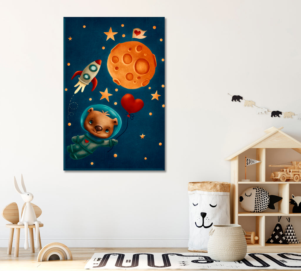 Cute Bear Astronaut in Space Canvas Print ArtLexy 1 Panel 16"x24" inches 