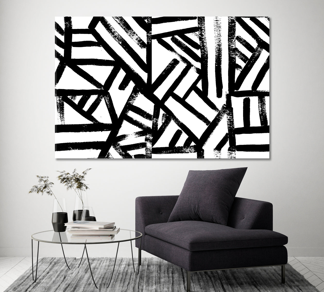 Black and White Geometric Pattern Canvas Print ArtLexy 1 Panel 24"x16" inches 