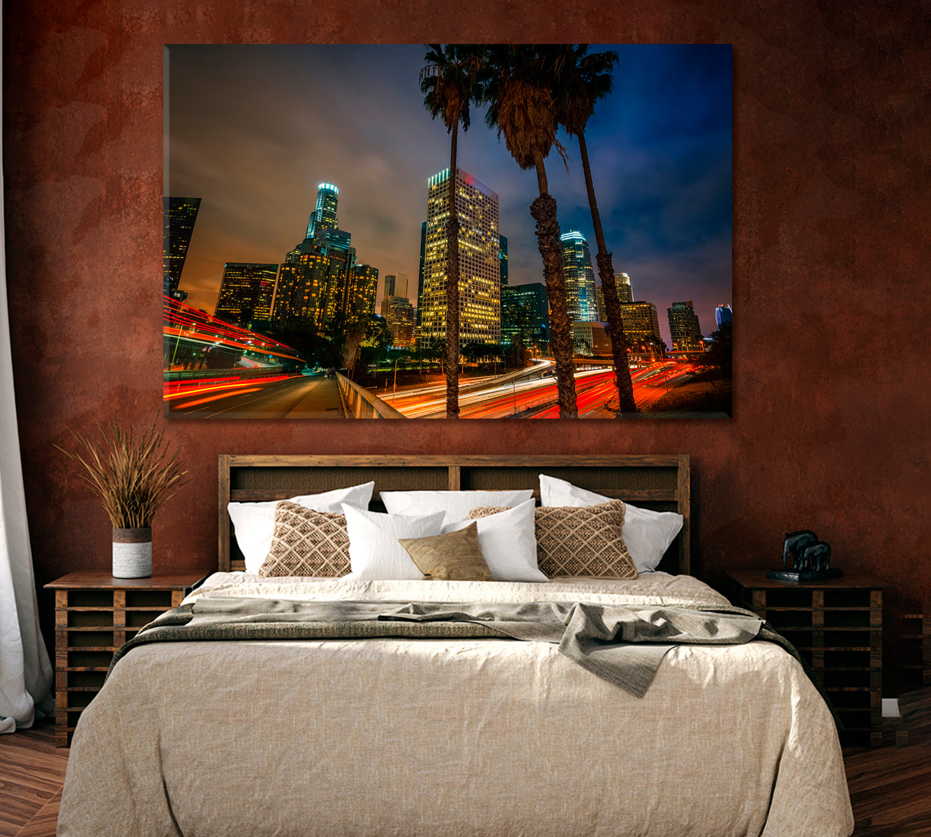Night Traffic in Los Angeles Canvas Print ArtLexy 1 Panel 24"x16" inches 