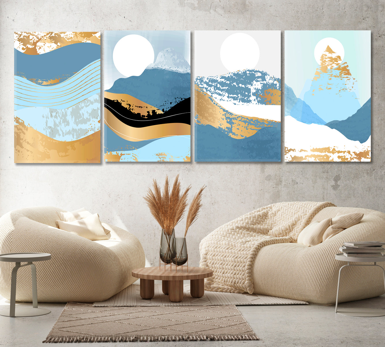 Set of 4 Vertical Abstract Minimalist Mountain Landscape Canvas Print ArtLexy   