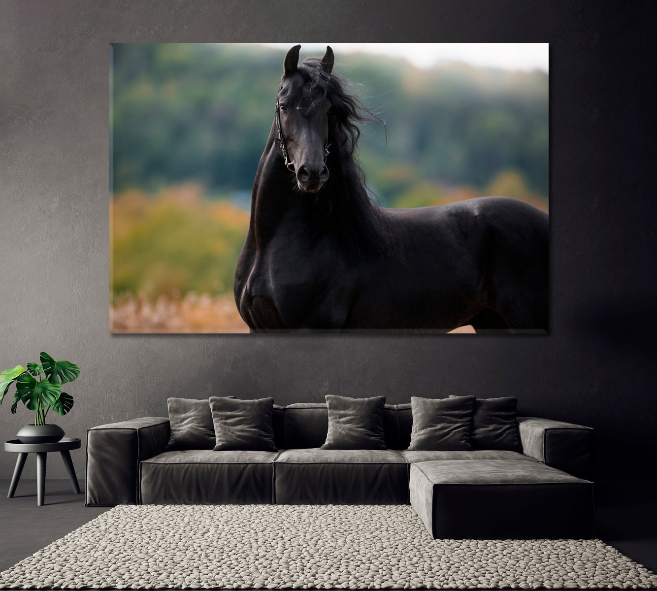 Portrait of Black Friesian Horse Canvas Print ArtLexy 1 Panel 24"x16" inches 