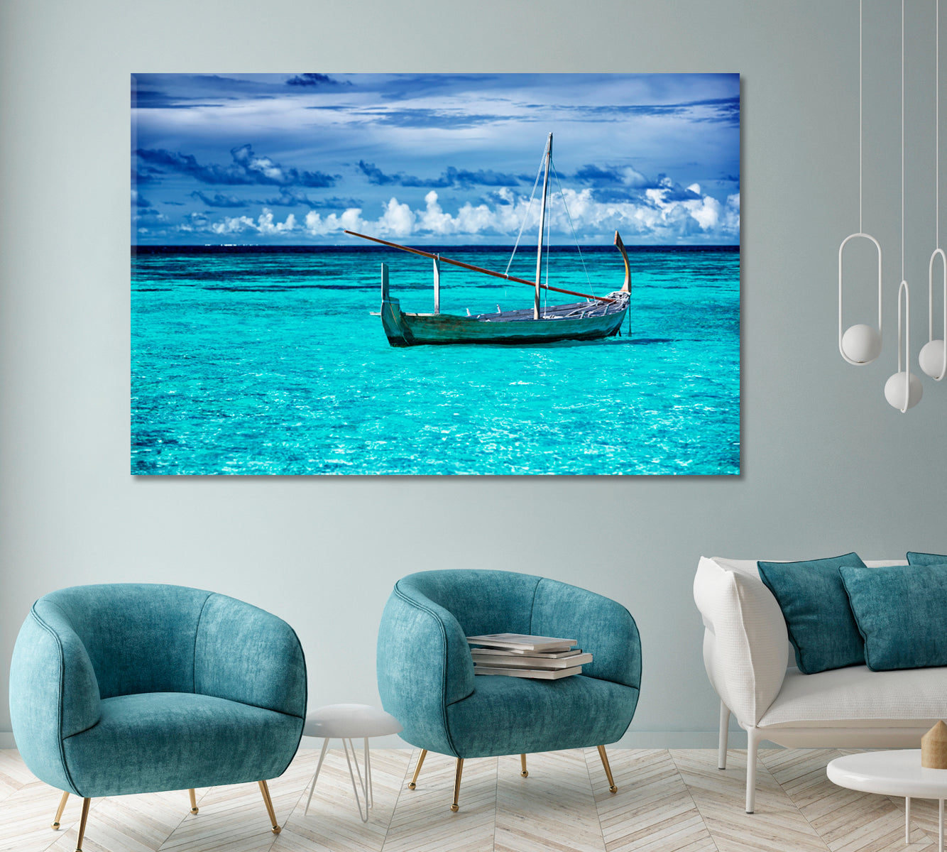 Fishing Boat in Beautiful Clear Ocean Canvas Print ArtLexy   