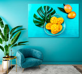 Tropical Leaves and Mango Canvas Print ArtLexy 1 Panel 24"x16" inches 