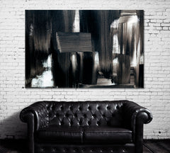 Abstract Black Brush Strokes Canvas Print ArtLexy 1 Panel 24"x16" inches 