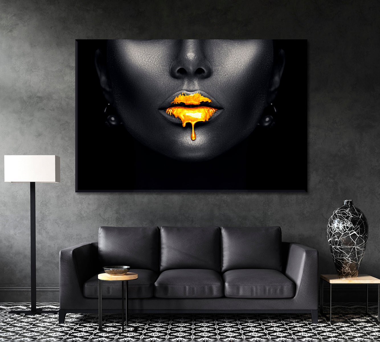 Beautiful Lips with Golden Drops Canvas Print ArtLexy 1 Panel 24"x16" inches 
