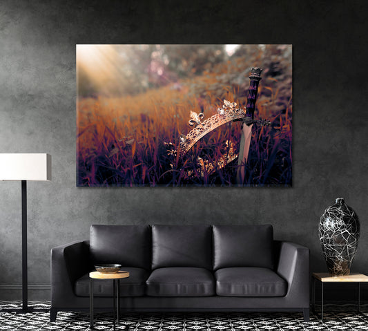 King Crown and Sword in Mysterious Forest Canvas Print ArtLexy   