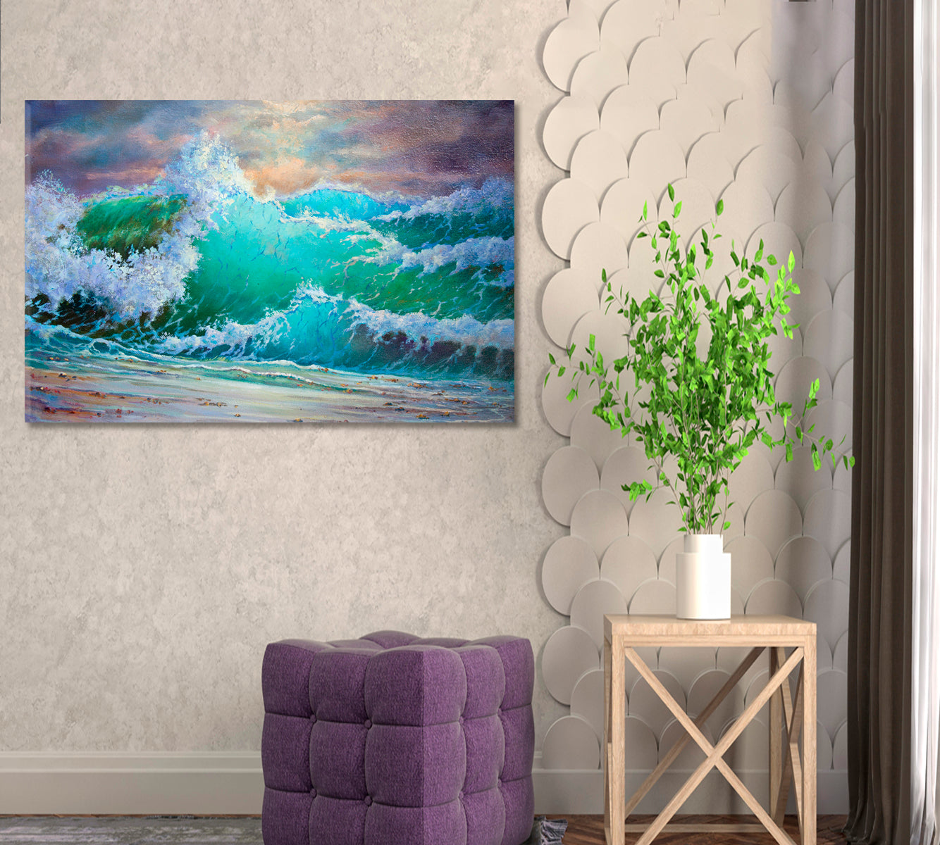 Big Storm Sea Waves Canvas Print ArtLexy 1 Panel 24"x16" inches 