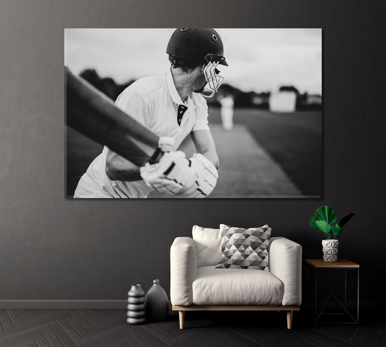 Cricketer in Action Canvas Print ArtLexy 1 Panel 24"x16" inches 