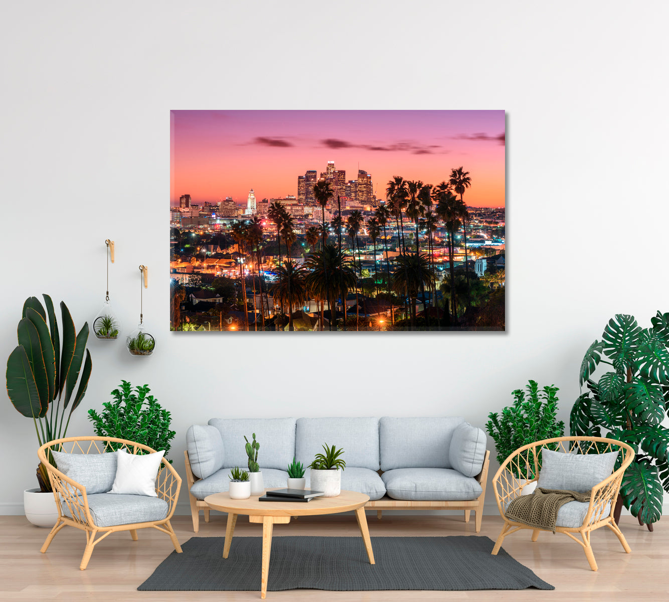 Amazing Sunset in Downtown Los Angeles Canvas Print ArtLexy 1 Panel 24"x16" inches 