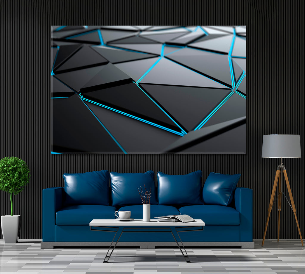 Abstract Triangles with Blue Backlight Canvas Print ArtLexy 1 Panel 24"x16" inches 