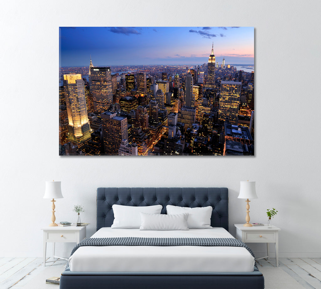 New York City Skyline at Night Canvas Print ArtLexy 1 Panel 24"x16" inches 