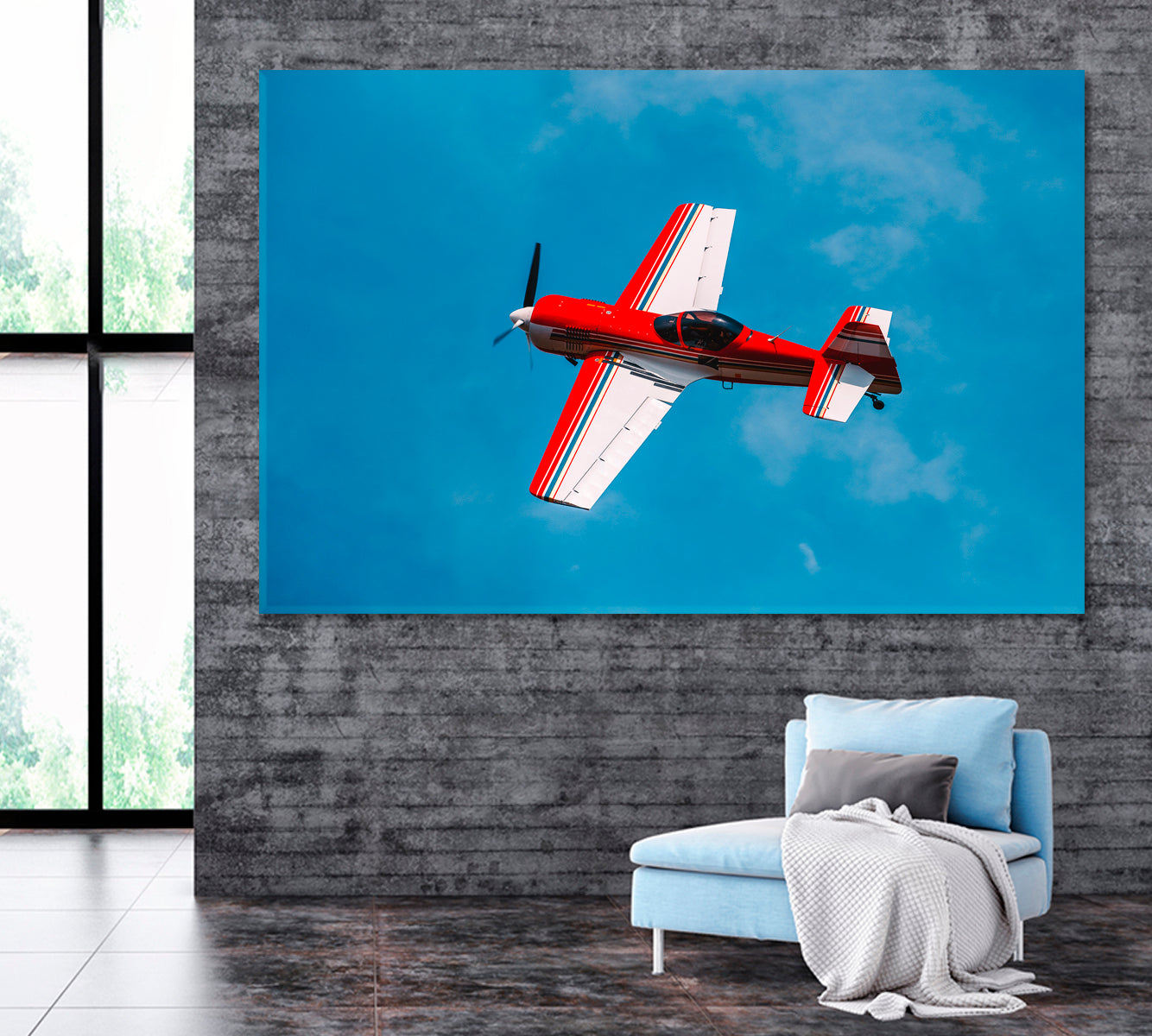 Plane Flying in Sky Canvas Print ArtLexy 1 Panel 24"x16" inches 