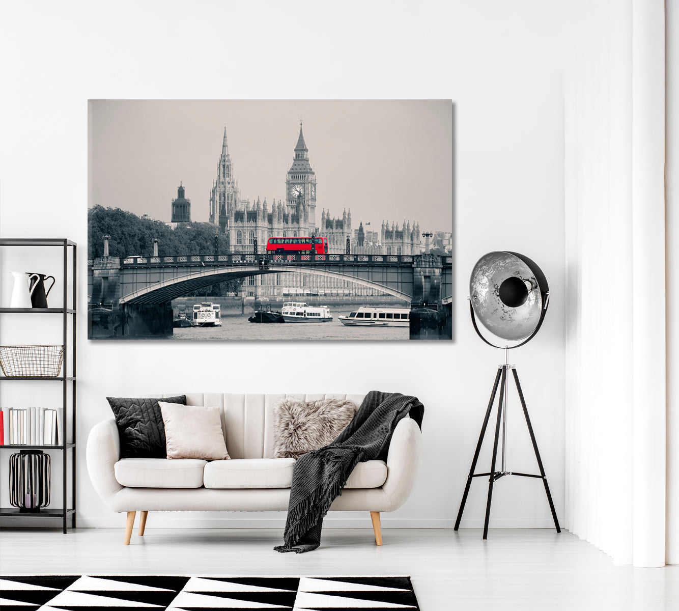 Lambeth Bridge with Red Bus London Canvas Print ArtLexy 1 Panel 24"x16" inches 