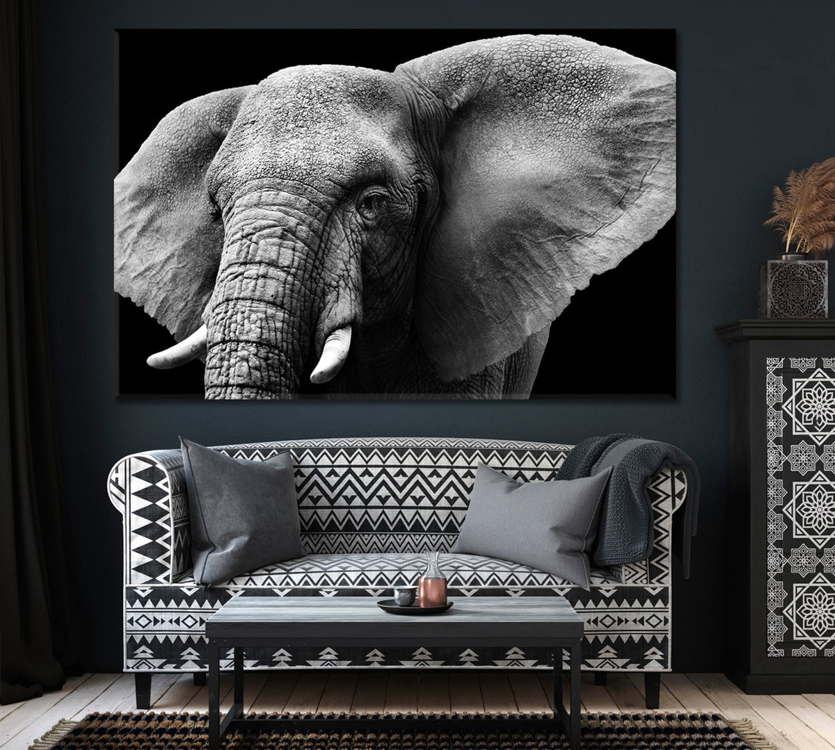 Elephant in Black and White Canvas Print ArtLexy 1 Panel 24"x16" inches 