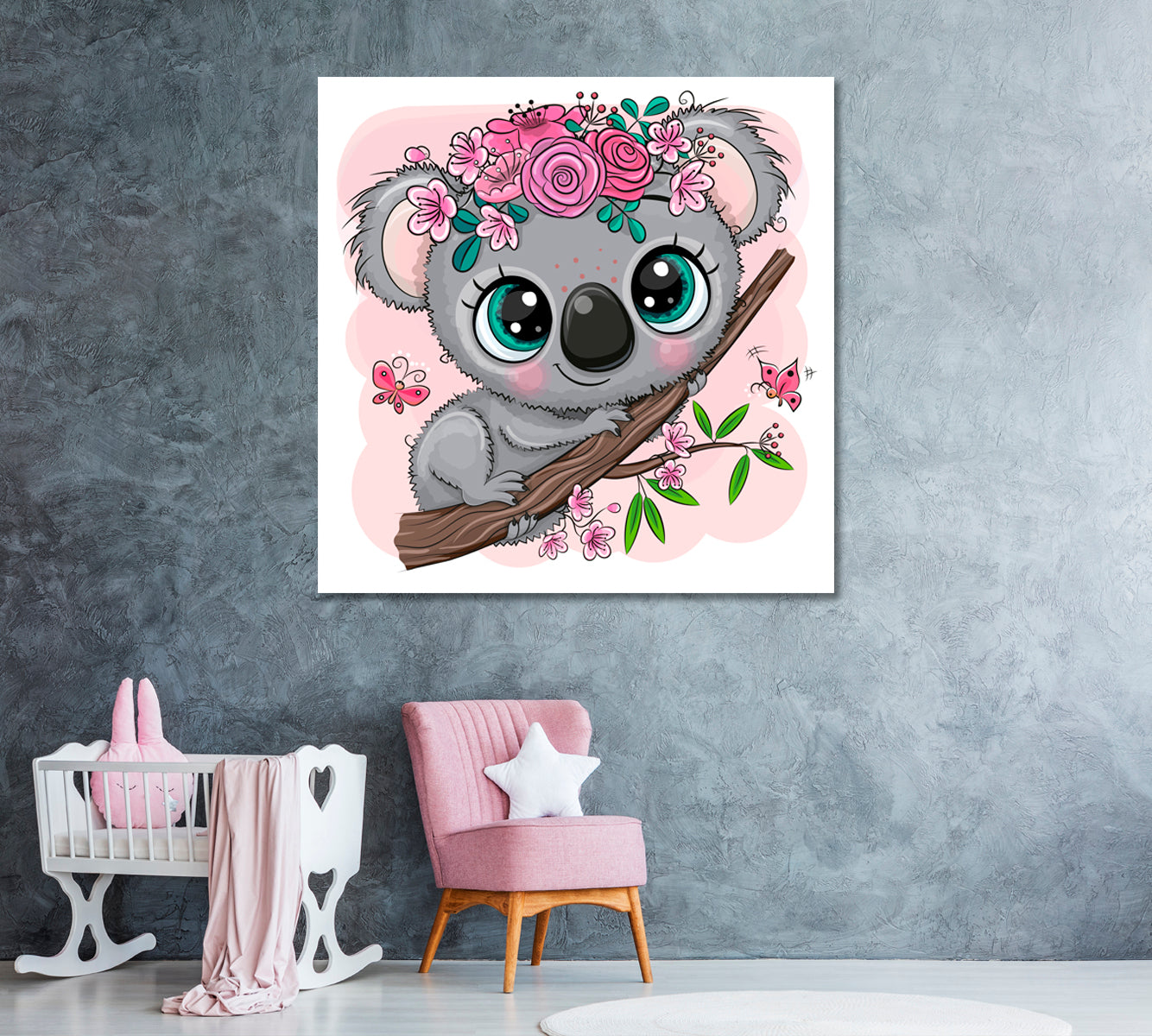 Cute Koala with Flowers Canvas Print ArtLexy 1 Panel 12"x12" inches 