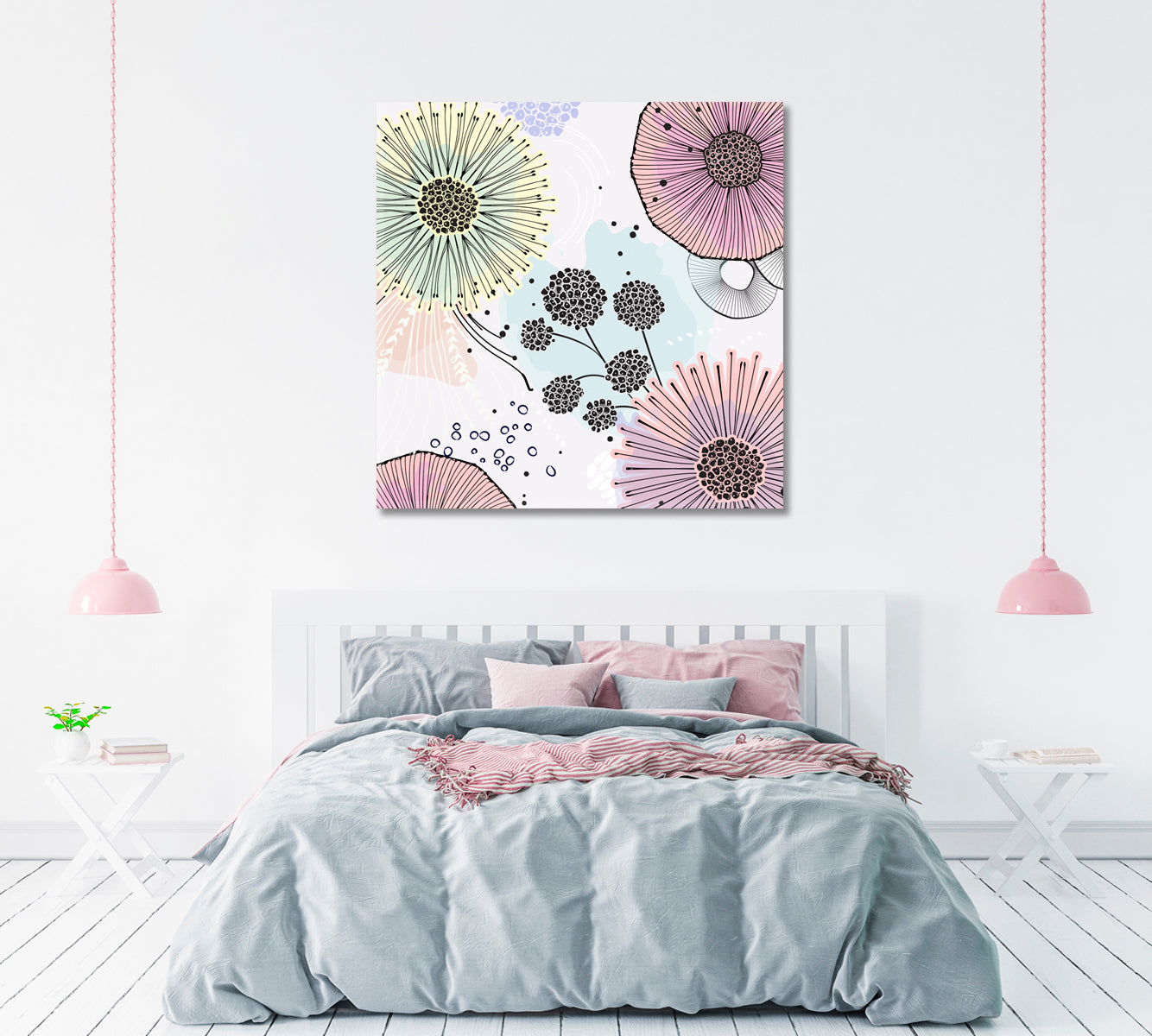 Abstract Contemporary Flowers Canvas Print ArtLexy 1 Panel 12"x12" inches 