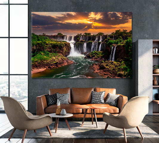 Iguazu Falls at Sunset Canvas Print ArtLexy 1 Panel 24"x16" inches 