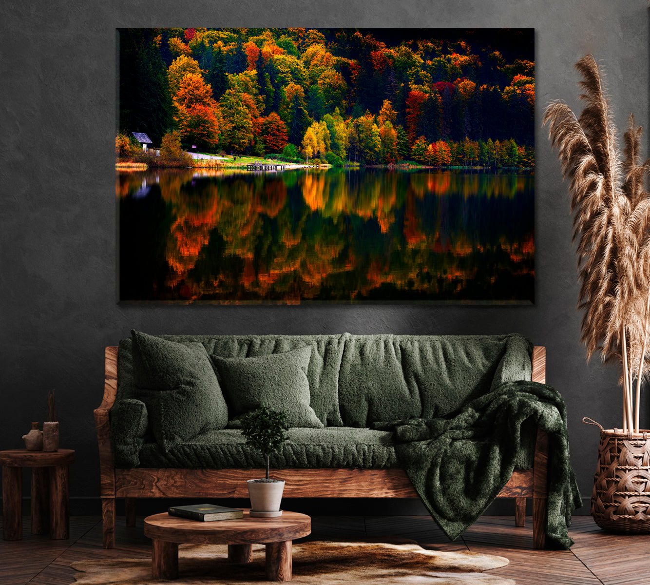 Autumn Landscape with Mountain and Lake Canvas Print ArtLexy 1 Panel 24"x16" inches 