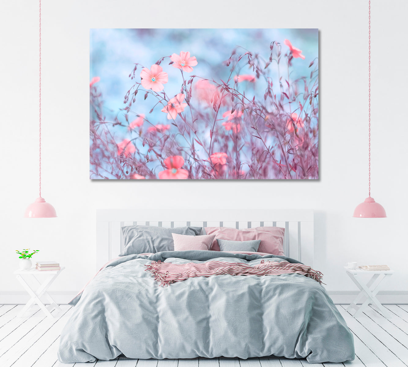 Delicate Pink Flax Flowers Canvas Print ArtLexy 1 Panel 24"x16" inches 