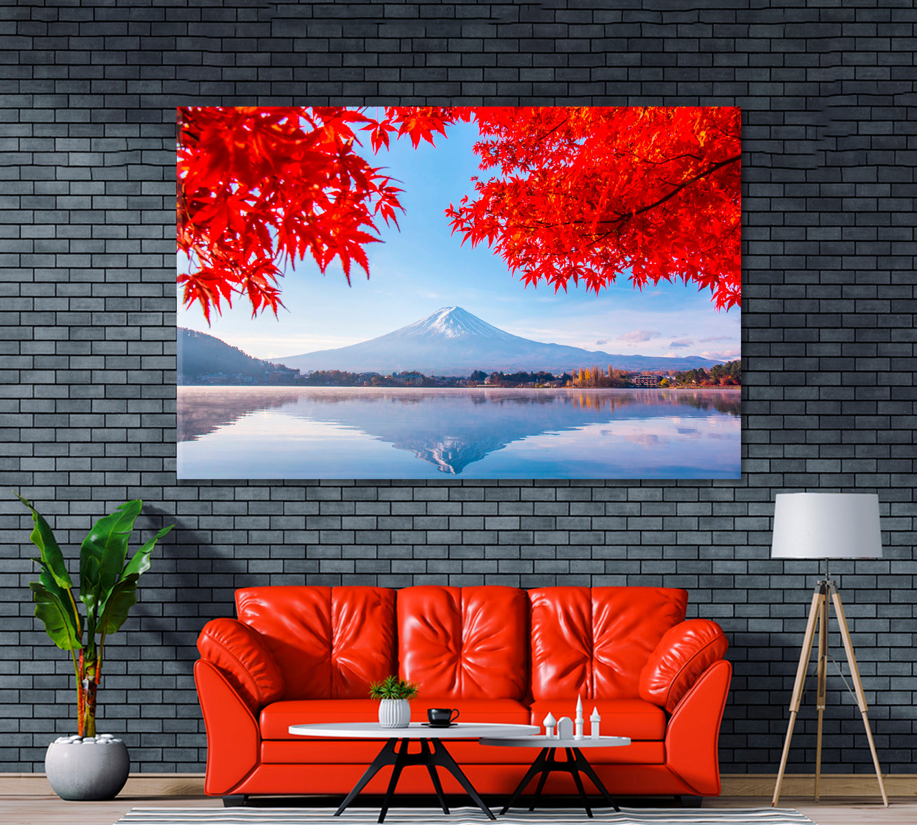 Lake Kawaguchi and Mount Fuji in Autumn Canvas Print ArtLexy 1 Panel 24"x16" inches 