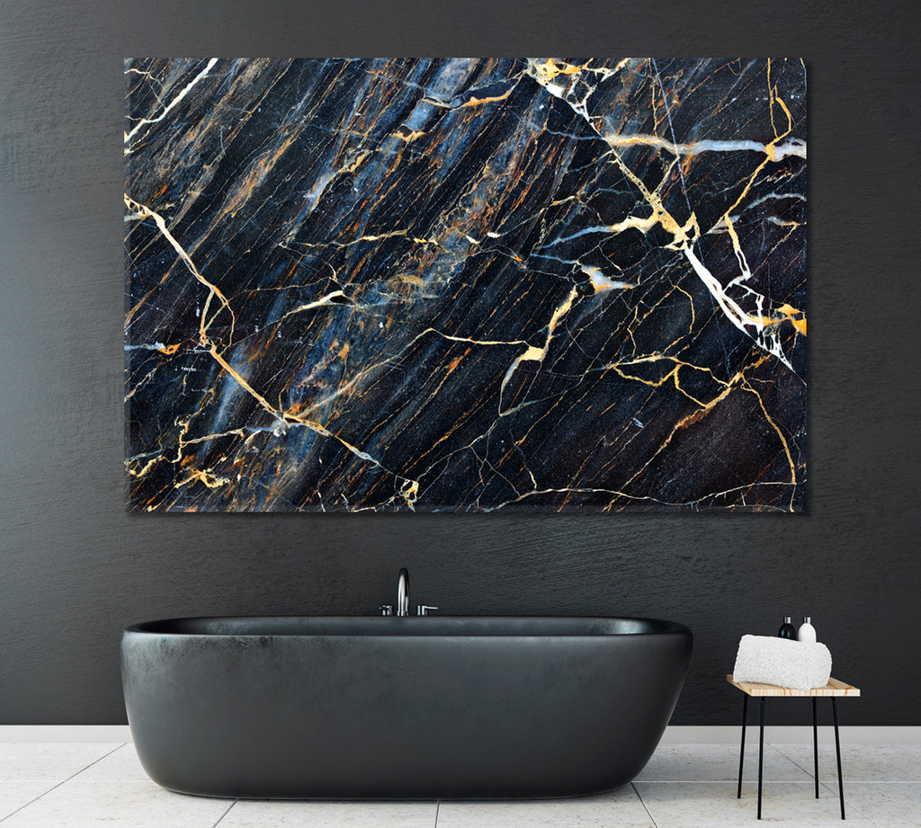 Dark Gray Marble with Gold Veins Canvas Print ArtLexy 1 Panel 24"x16" inches 