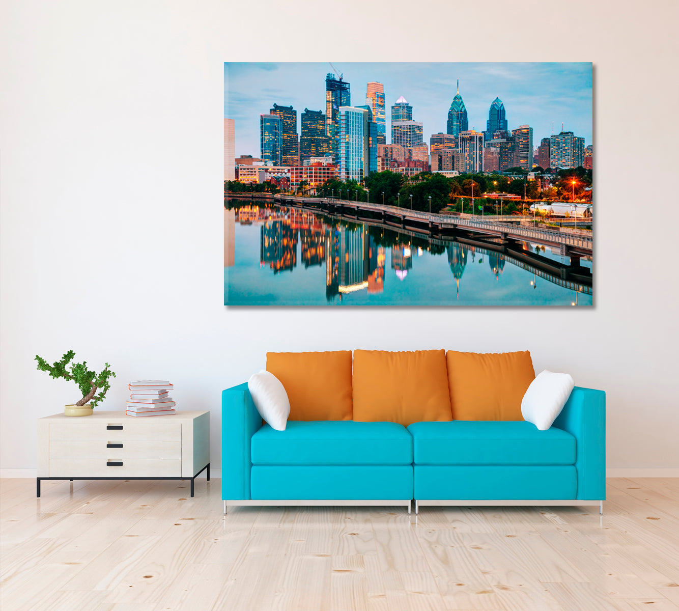 Philadelphia Skyline with Schuylkill River Canvas Print ArtLexy 1 Panel 24"x16" inches 