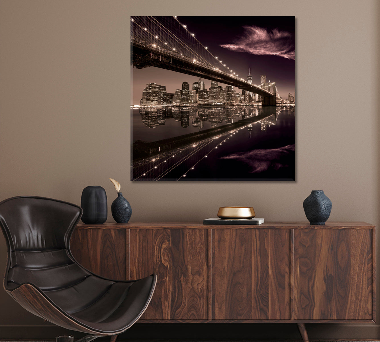 Brooklyn Bridge New York Manhattan Skyline Canvas Print ArtLexy 1 Panel 12"x12" inches 