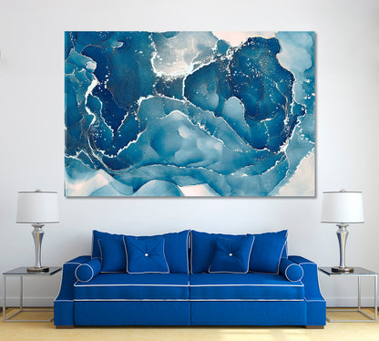 Abstract Blue Marble Pattern Canvas Print ArtLexy 1 Panel 24"x16" inches 