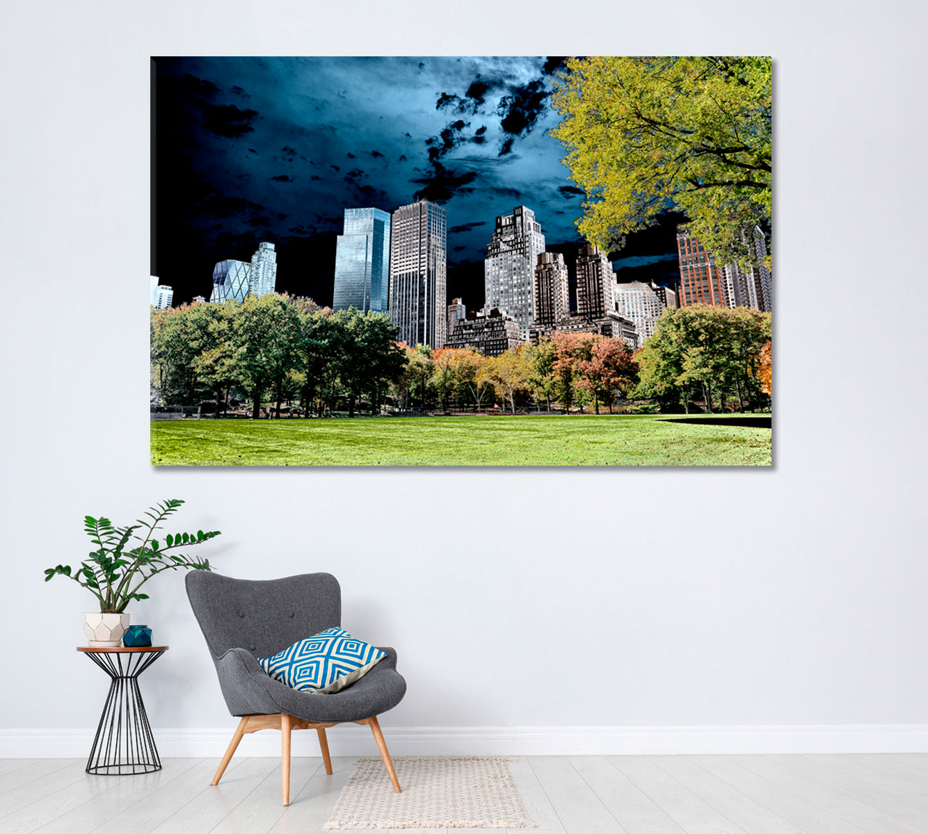 Buildings of New York City from Central Park Canvas Print ArtLexy 1 Panel 24"x16" inches 