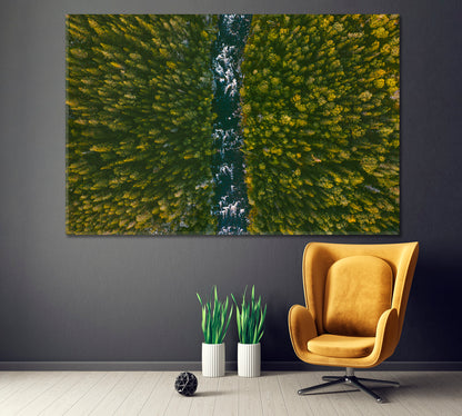 River In Coniferous Forest Finland Canvas Print ArtLexy 1 Panel 24"x16" inches 