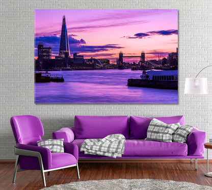 London Cityscape during Purple Sunset Canvas Print ArtLexy 1 Panel 24"x16" inches 
