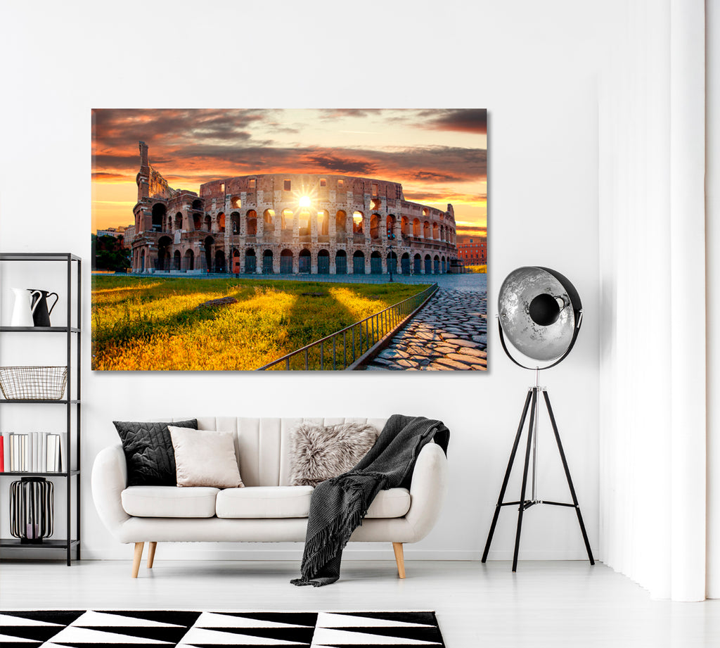 Colosseum at Beautiful Sunset Rome Italy Canvas Print ArtLexy 1 Panel 24"x16" inches 