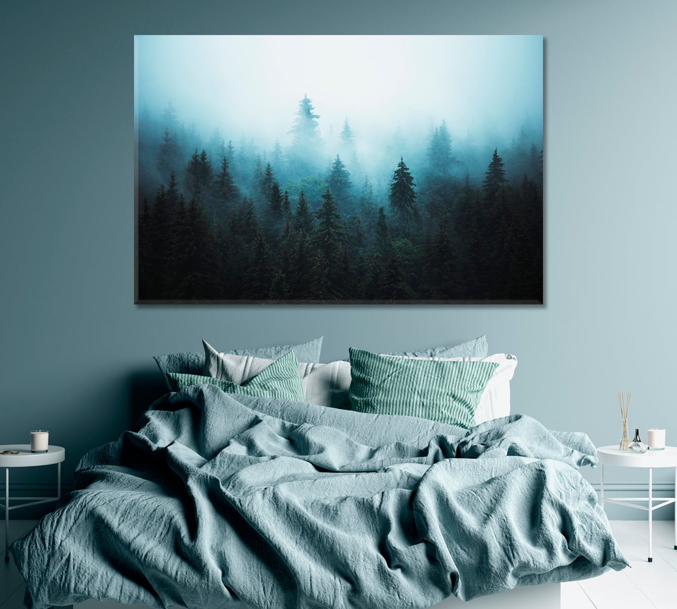 Misty Spruce Forest Canvas Print ArtLexy 1 Panel 24"x16" inches 