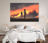 Couple in Field of Flowers at Sunset Canvas Print ArtLexy 1 Panel 24"x16" inches 
