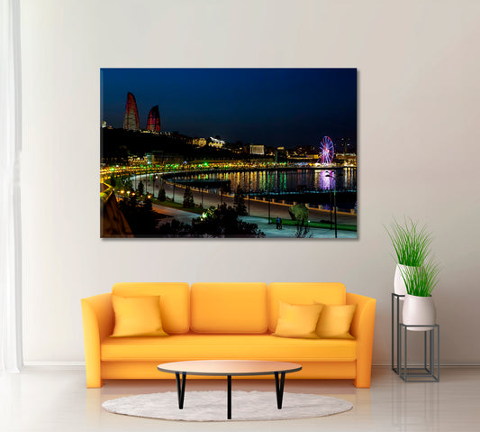 Baku Citiscape at Night Canvas Print ArtLexy 1 Panel 24"x16" inches 