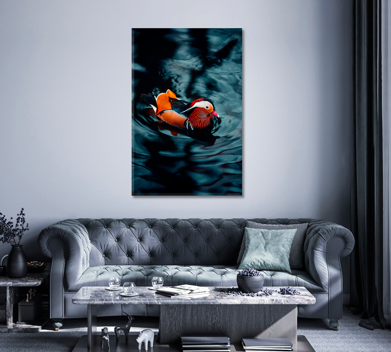 Mandarin Duck in Water Canvas Print ArtLexy   