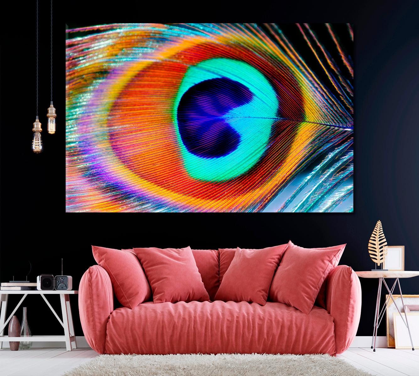 Colorful Peacock Feather Canvas Print ArtLexy 1 Panel 24"x16" inches 