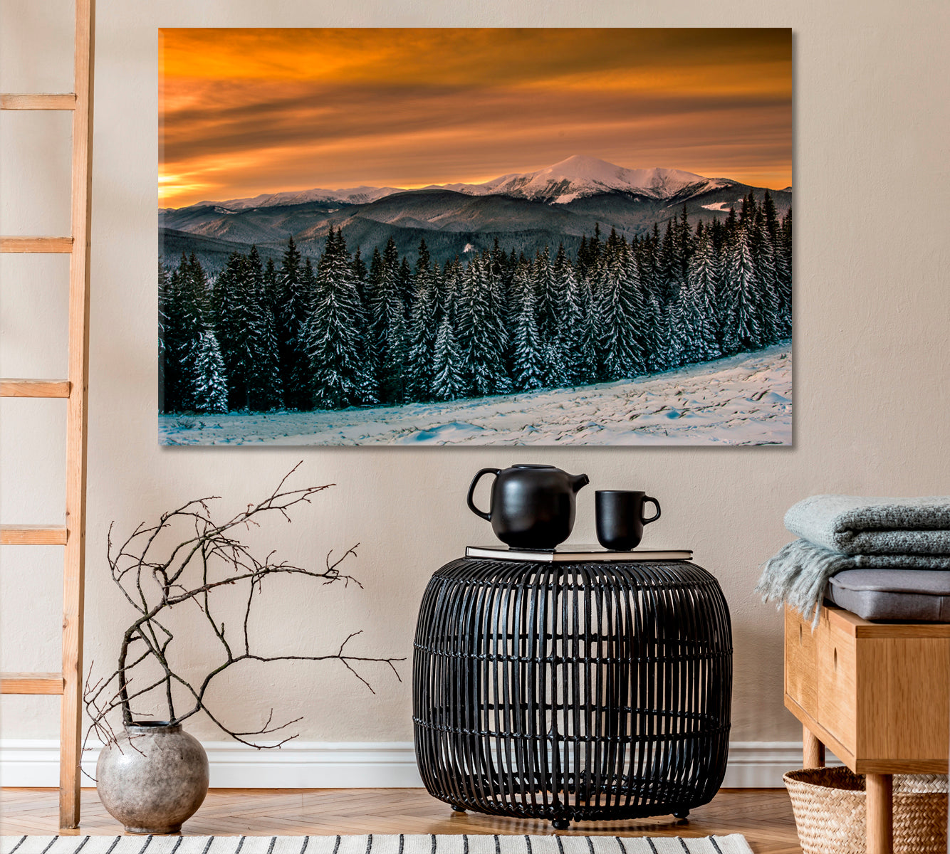 Beautiful Winter Mountains Landscape Canvas Print ArtLexy 1 Panel 24"x16" inches 