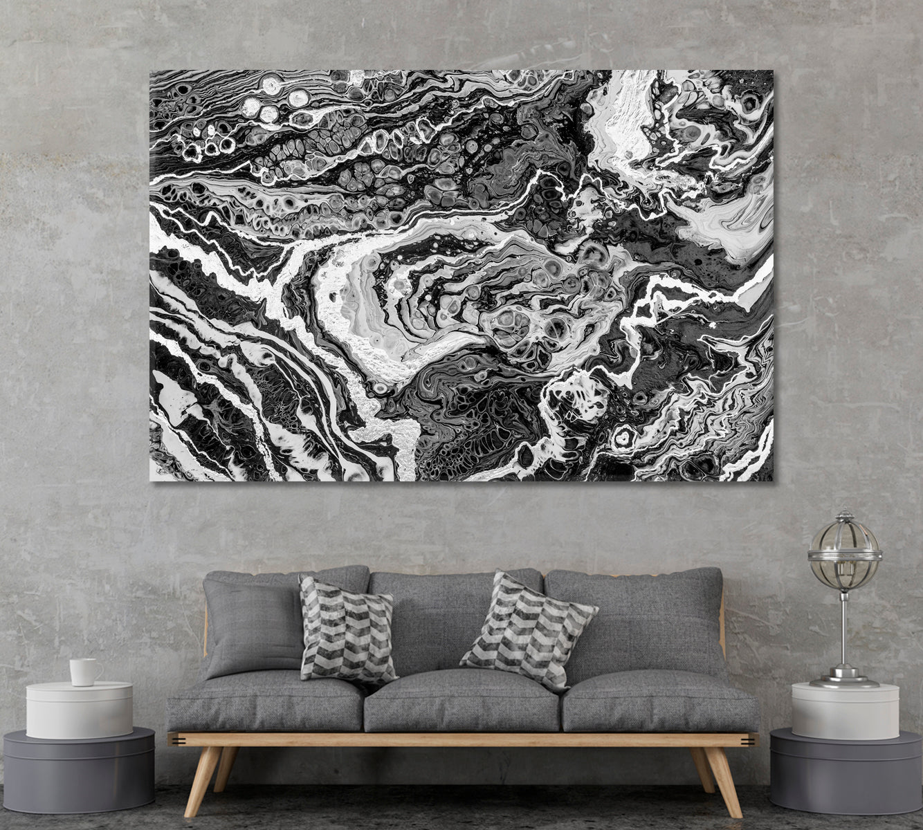 Luxury Contemporary Fluid Black and White Marble Canvas Print ArtLexy 1 Panel 24"x16" inches 