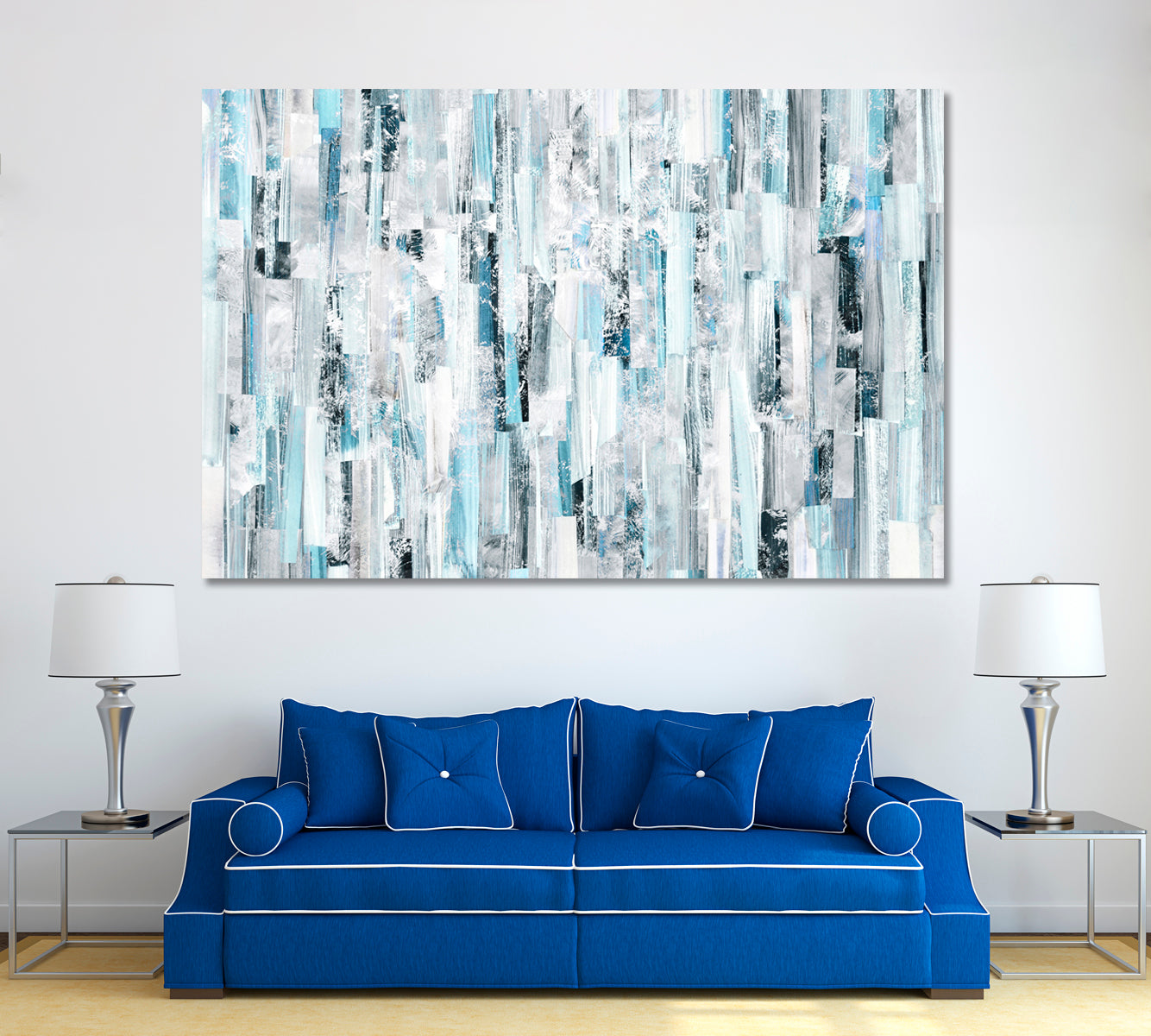 Abstract White and Blue Geometric Pattern Canvas Print ArtLexy 1 Panel 24"x16" inches 
