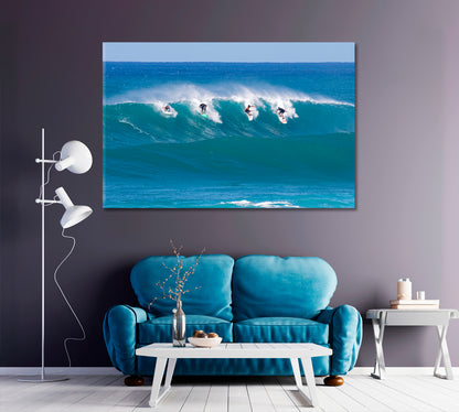Surfers Riding Wave Hawaii Canvas Print ArtLexy 1 Panel 24"x16" inches 