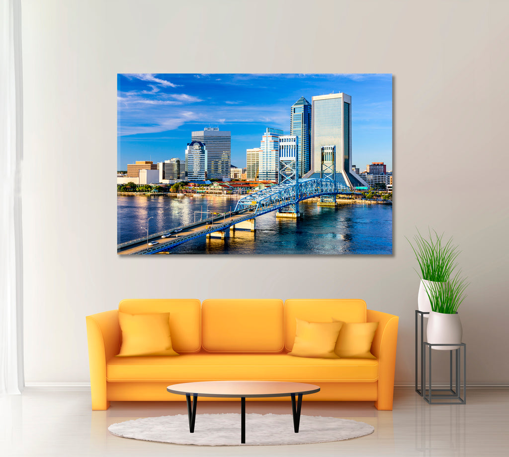 Jacksonville Skyline and St. Johns River Canvas Print ArtLexy 1 Panel 24"x16" inches 