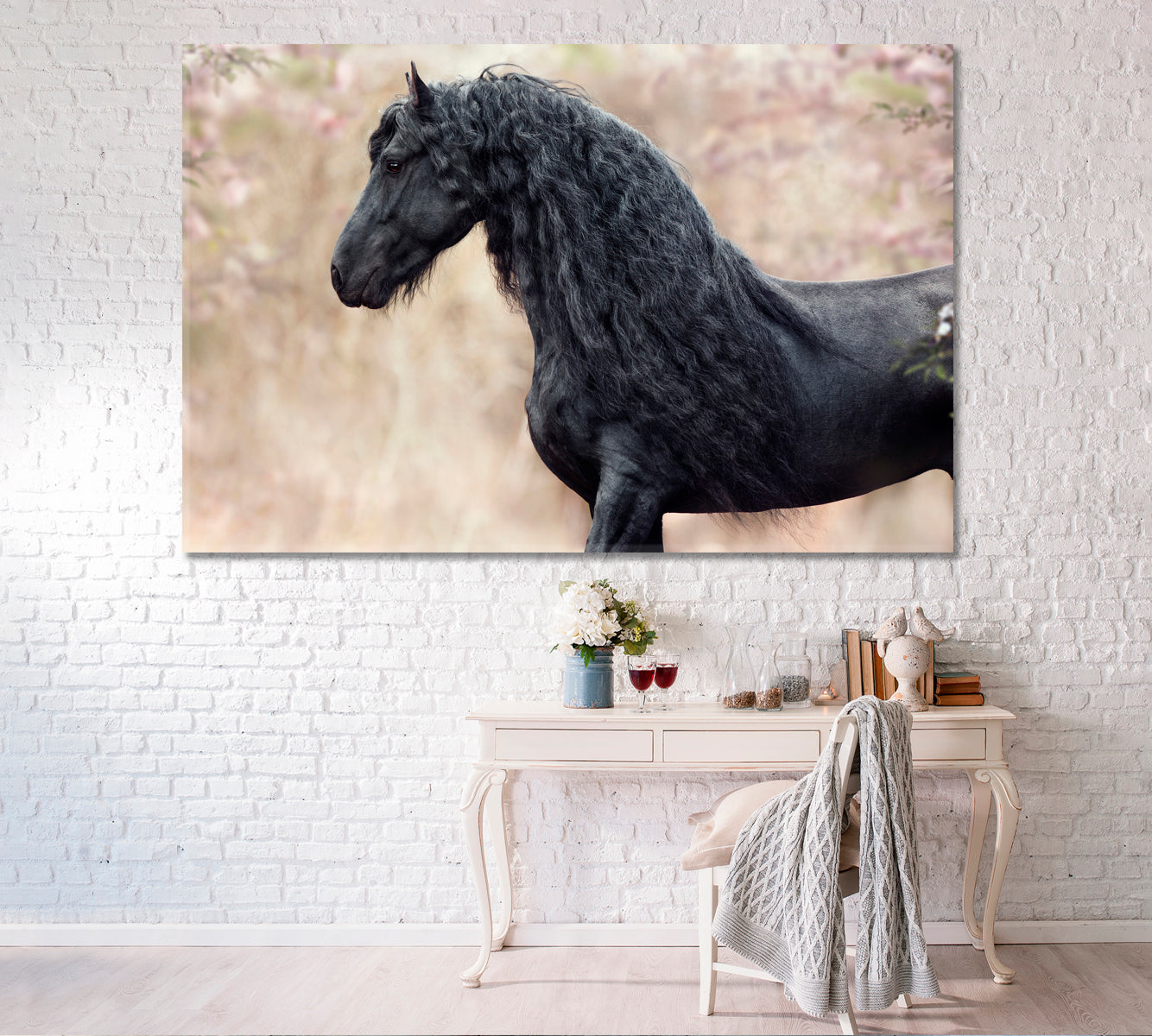 Black Friesian Horse Canvas Print ArtLexy 1 Panel 24"x16" inches 