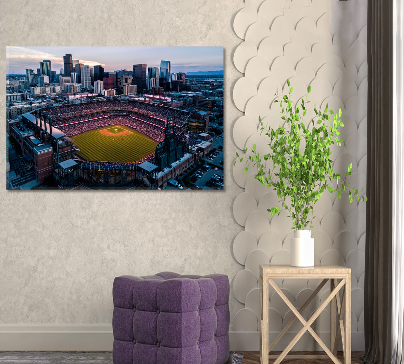 Coors Field and Denver Skyline Canvas Print ArtLexy 1 Panel 24"x16" inches 
