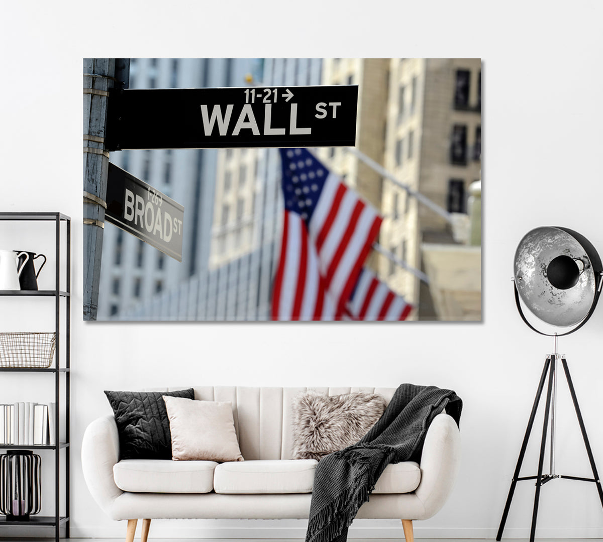 Wall Street Sign Canvas Print ArtLexy 1 Panel 24"x16" inches 