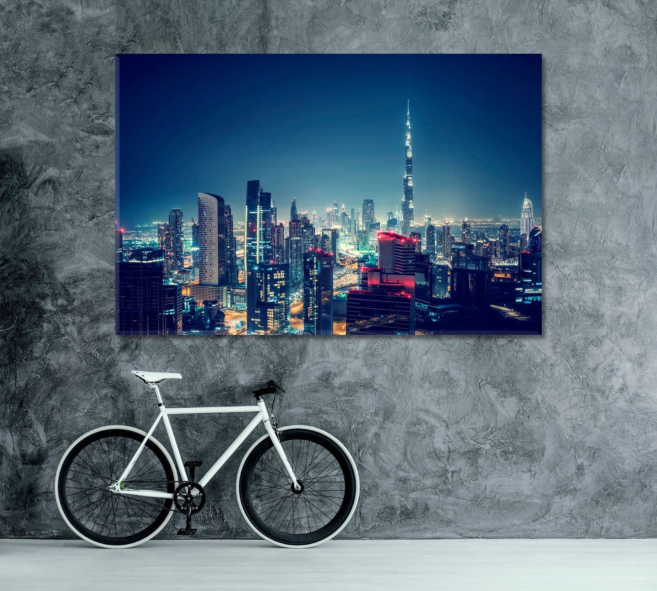Night Dubai Downtown Skyline Canvas Print ArtLexy 1 Panel 24"x16" inches 